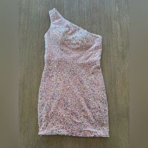 Pink Sequin One Shoulder Dress